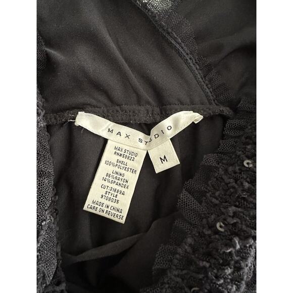 Max Studio Black Sequin Peplum Top Top Deep V Medium - Picture 5 of 5